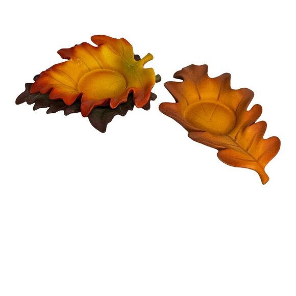 Partylite Whispering Leaves Tealight Trio Ceramic Candle Holders Autumn Colors - Picture 3 of 8